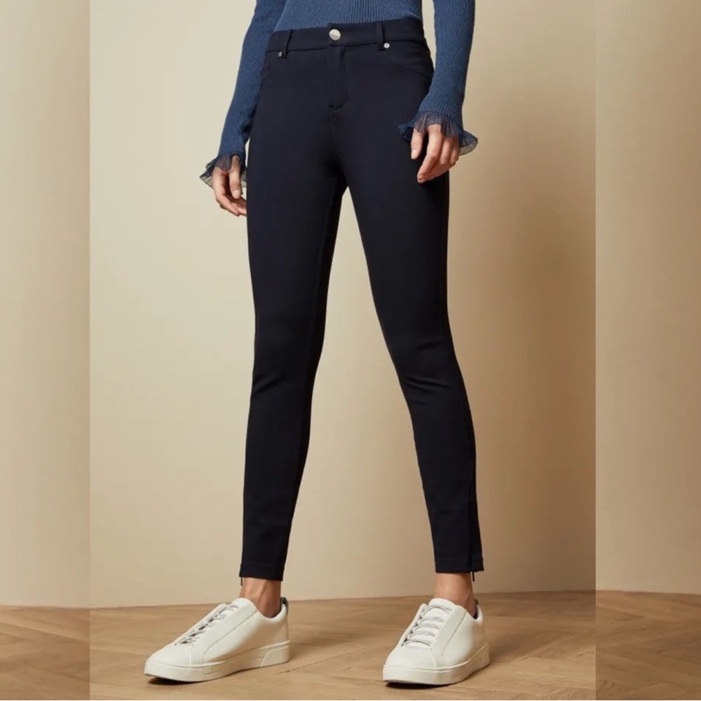 NWOT Ted Baker Skinny Zip Cuff Ponte Fioni Navy Blue Stretch Jegging Pants 1